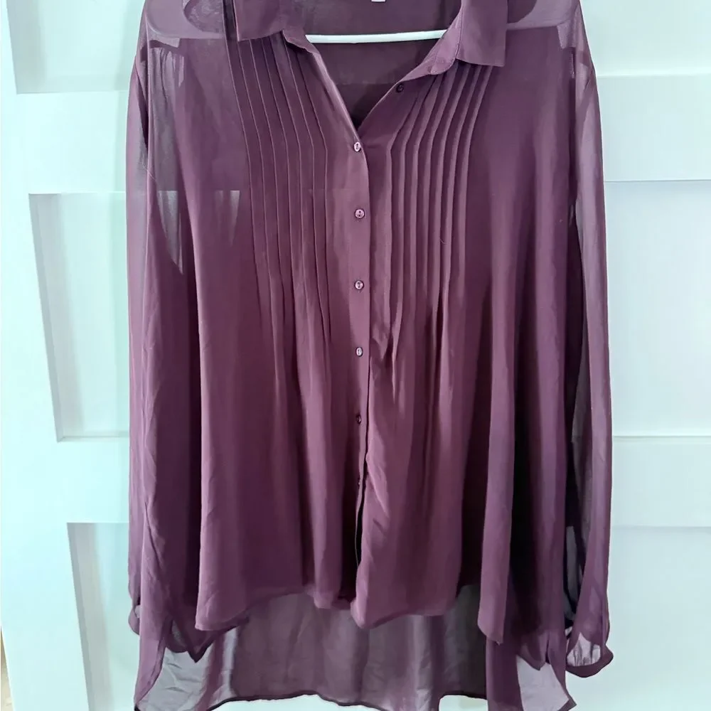 Daniel Rainn Women's Deep Purple Pleated Blouse - Picture 5 of 15